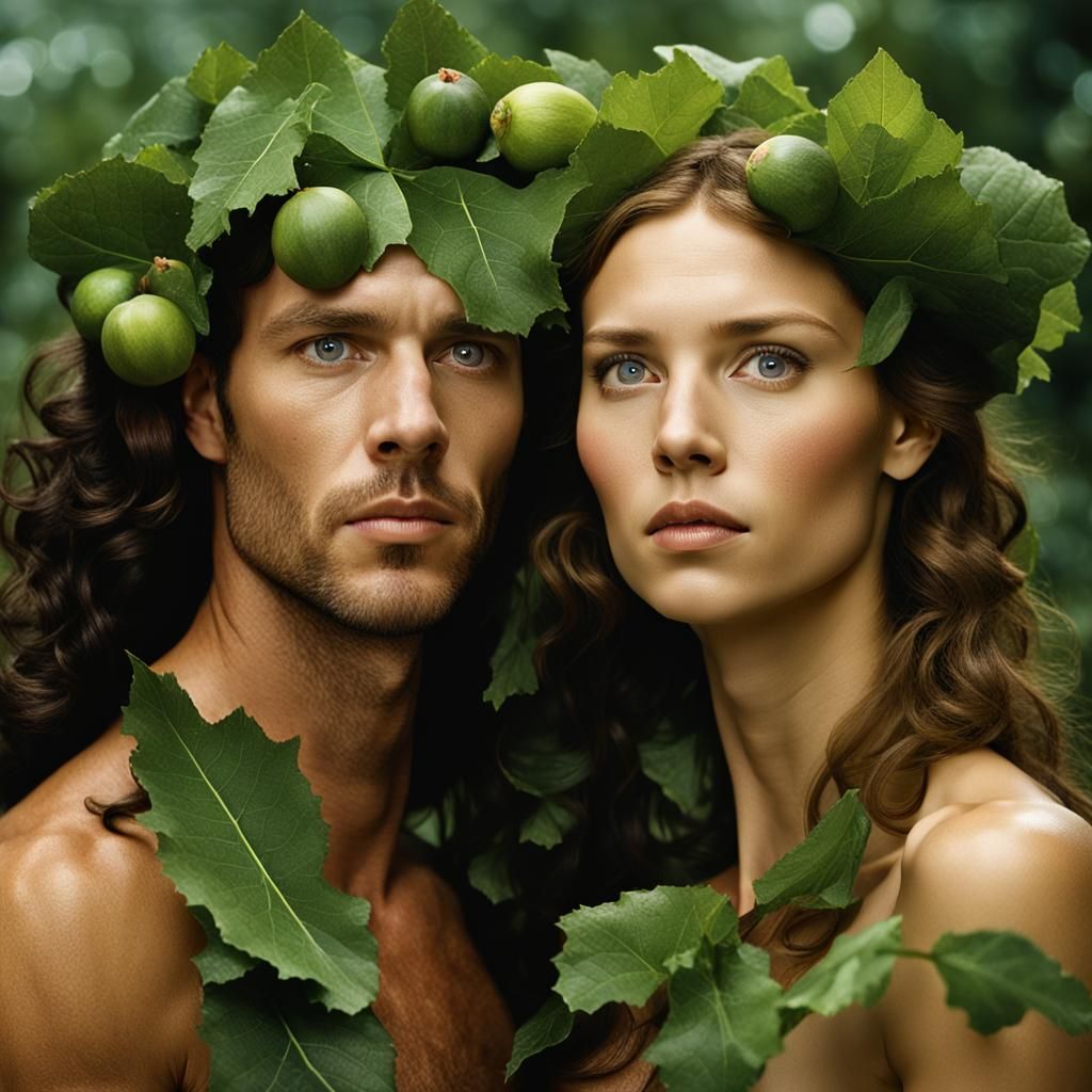 Adam and Eve Portrait in the Garden of Eden