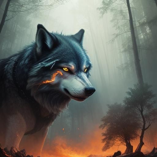 Mystical Wolf in Digital Smoke Art
