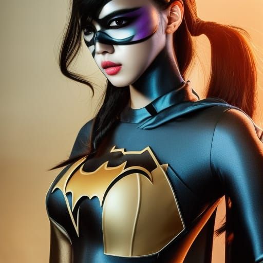 Superheroine Batgirl in Kpop Style with Smoky Eyes