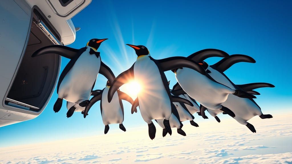 Hyper-Realistic Penguins in Freefall