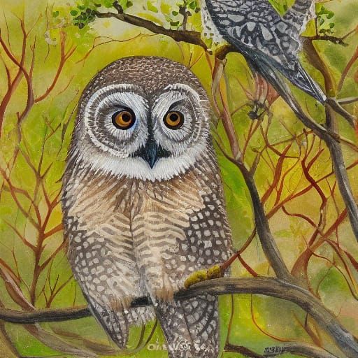 Whimsical Wildlife Illustration of Birds in Conversation