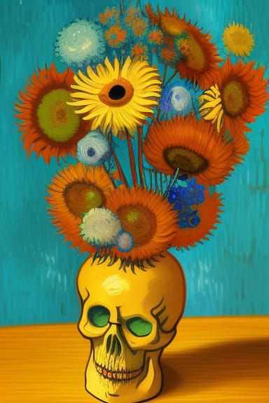 Skull Flowers in Vase: Gothic Digital Art