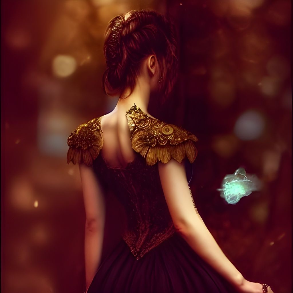 Ornate Golden Dress Portrait in Alphonse Mucha Style