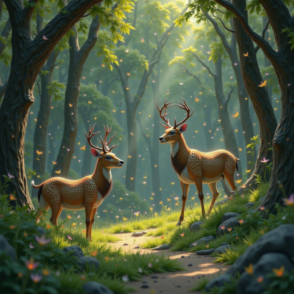 Deer Pauses Hearing Leopard in Forest