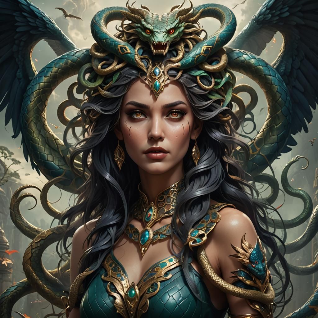 Winged Medusa with Serpent Hair: Fantasy Art