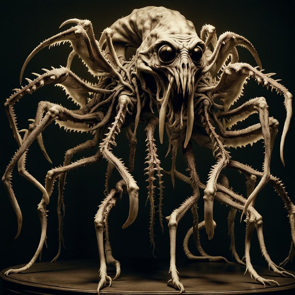 Grotesque Chaos Daemon in Lovecraftian Sepia Photograph