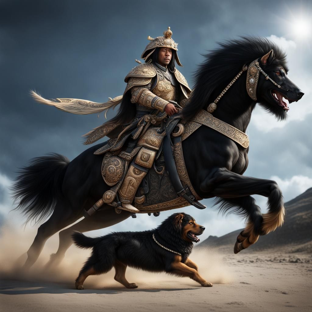 Tibetan Mastiff and Samurai in Gobi Desert