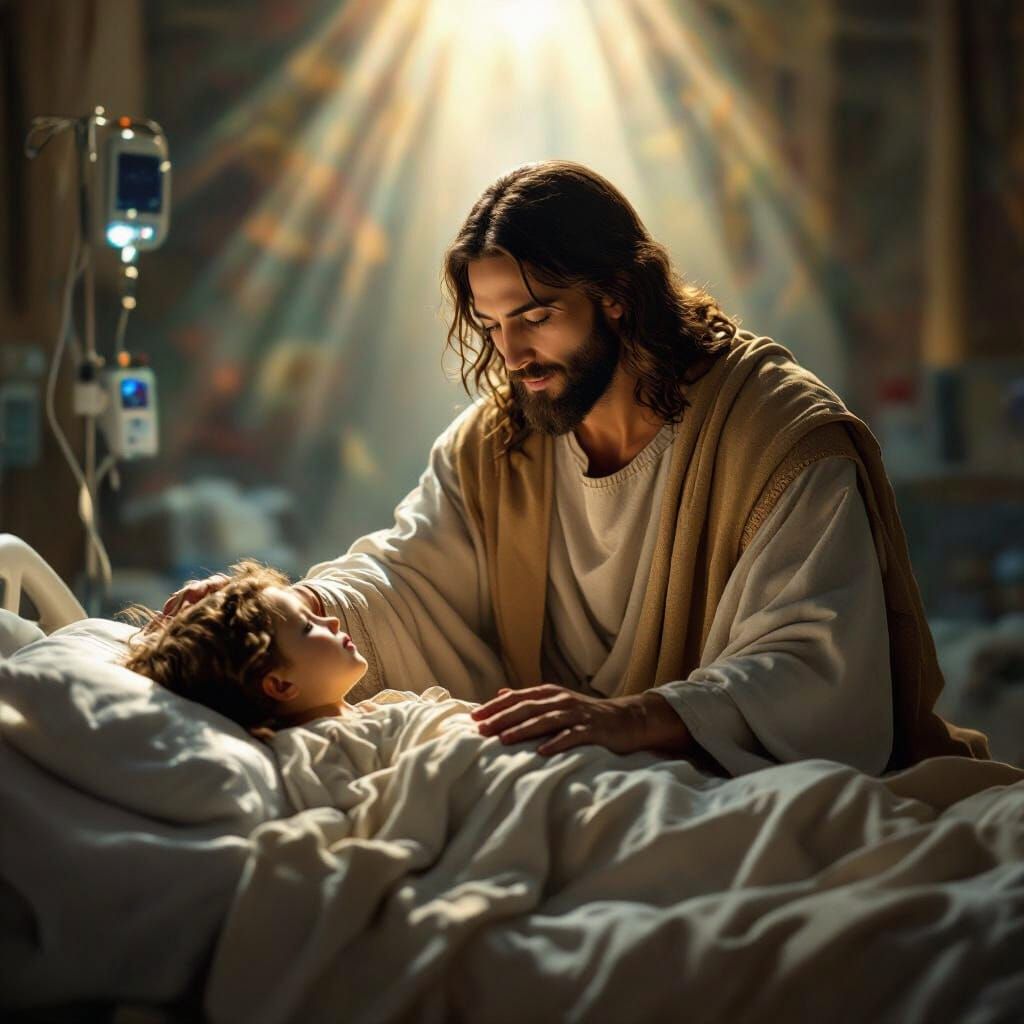 Jesus Heals Sick Child in Hospital, Renaissance Style