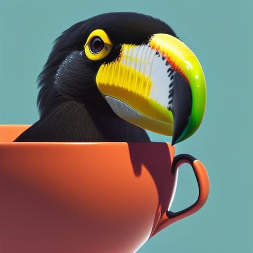 Cute Toucan in Teacup: 3D Digital Art