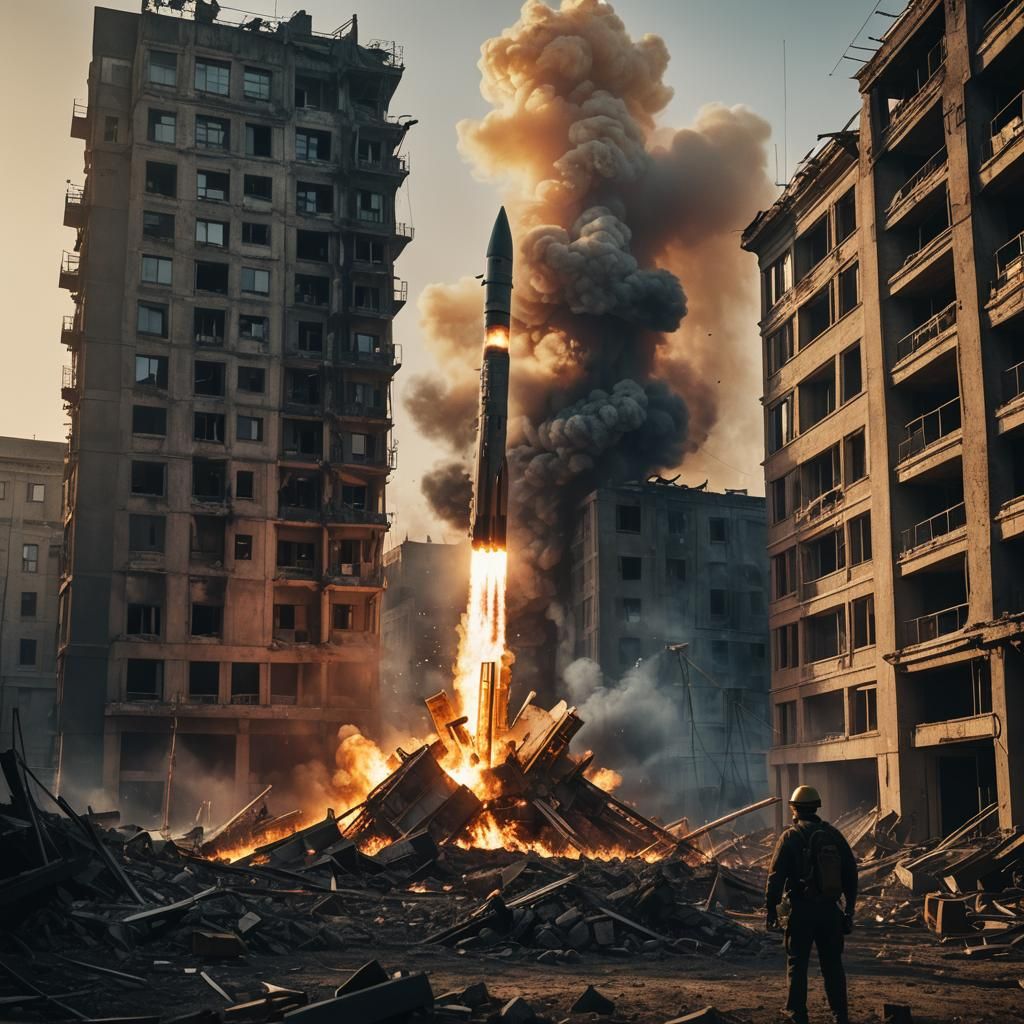 Dramatic Missile Strike: Cinematic Film Still