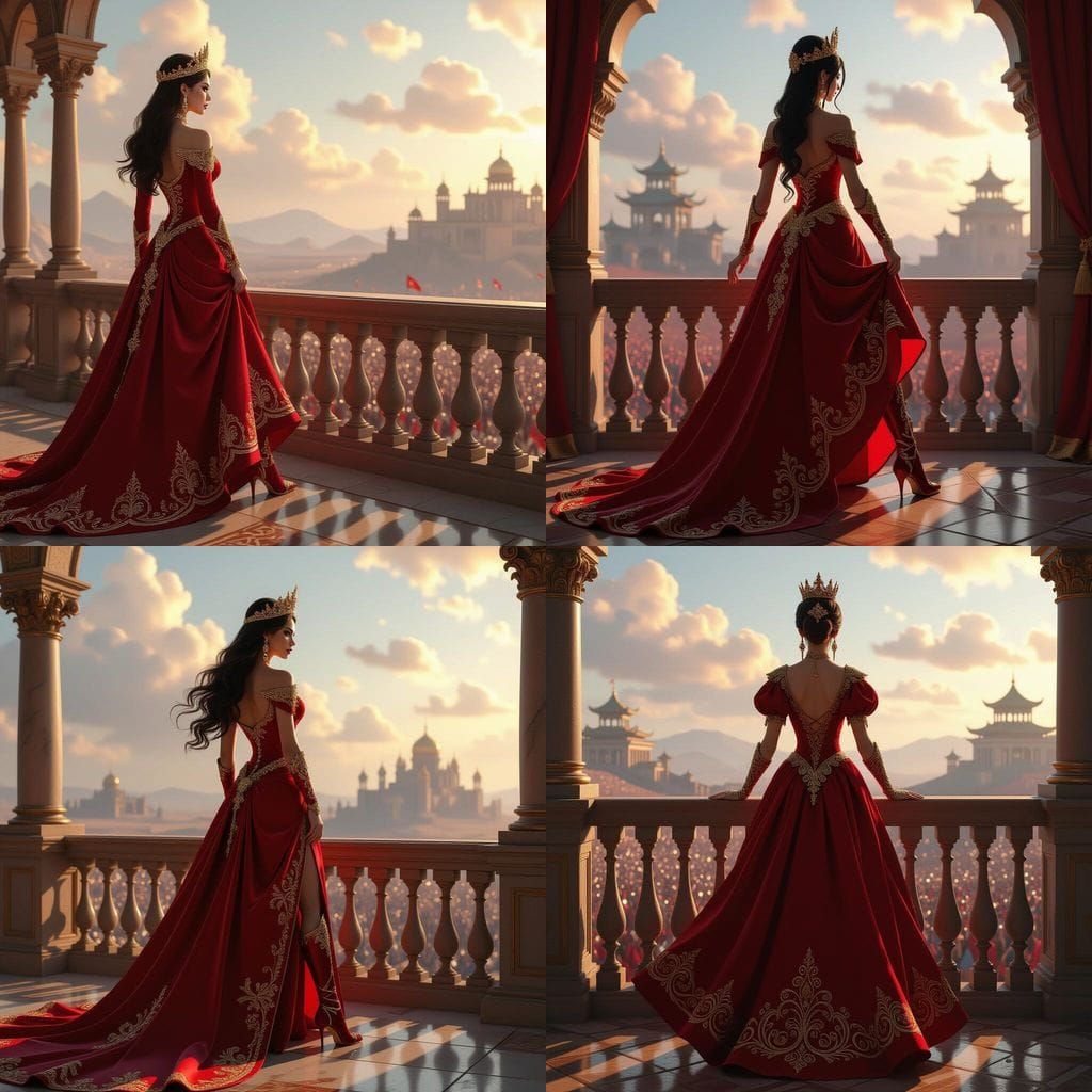 Regal Queen on Balcony Overlooking Battlefield in Fantasy St...