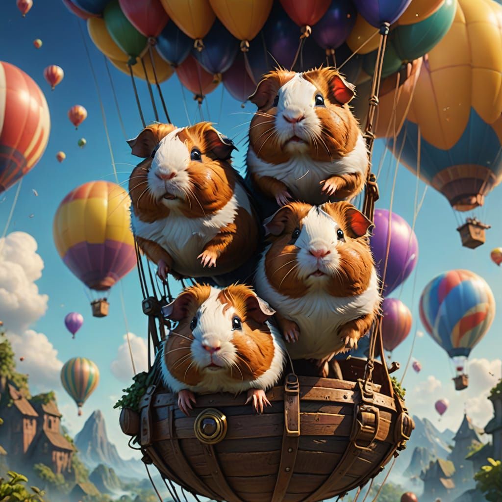 Guinea Pigs' Balloon Journey: Fantasy Concept Art