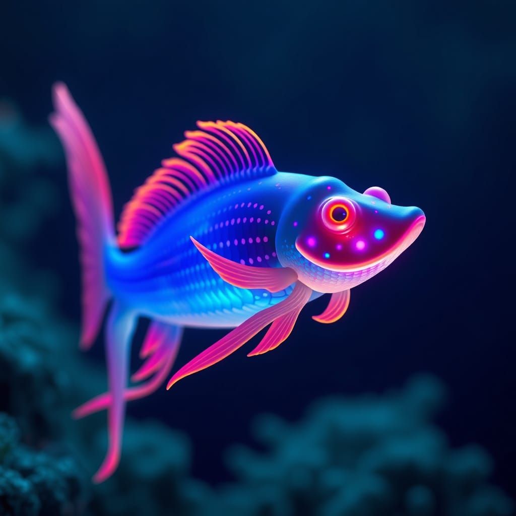 Neon Jellyfish and Mermaid in Deep Sea