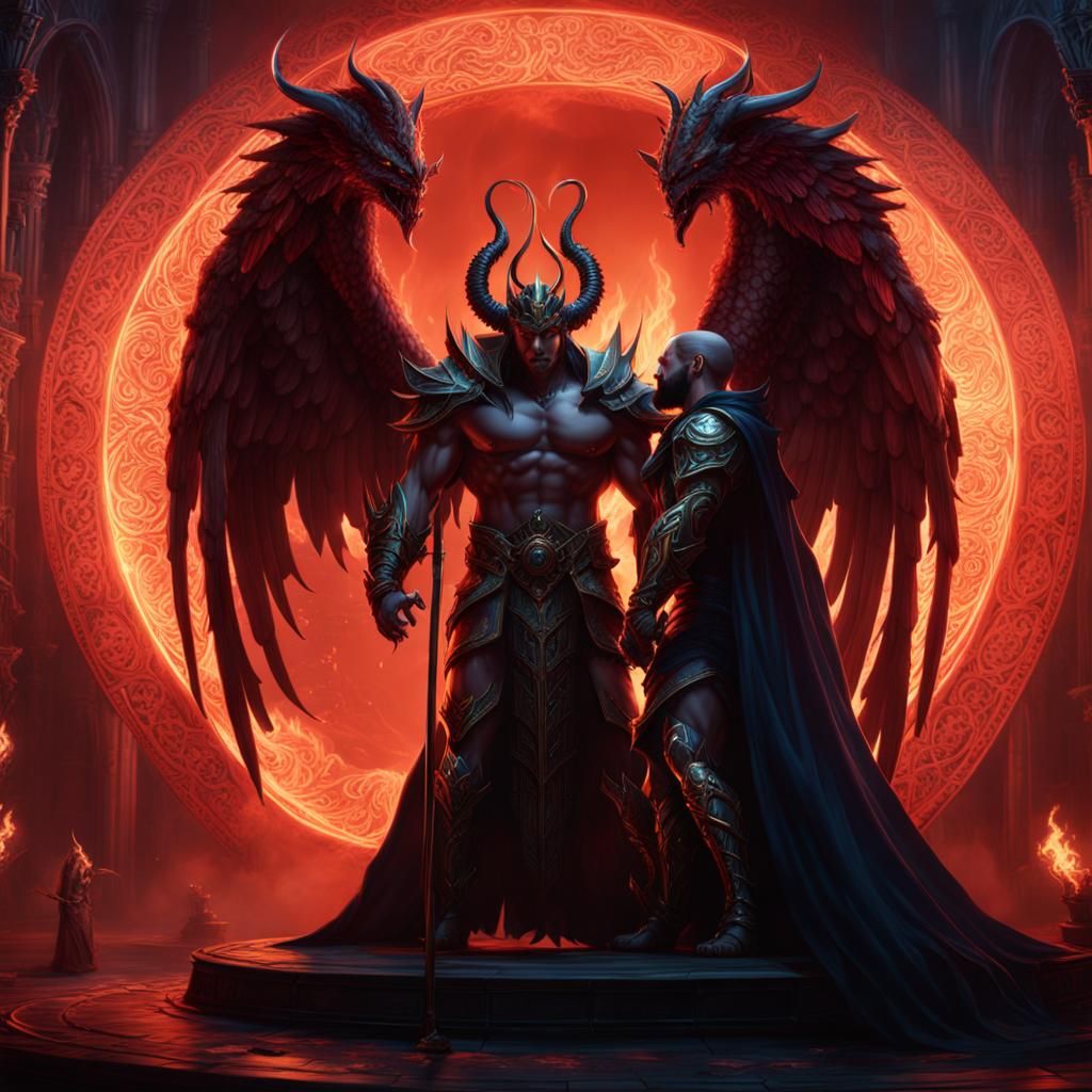 Asmodeus Kissing Archangel: Fantasy Concept Art