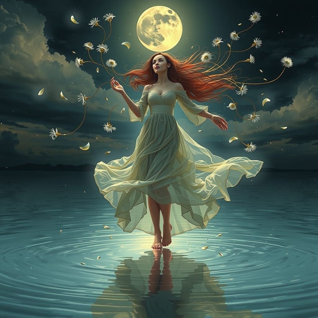 Woman Lost in Thought on Serene Lake at Twilight