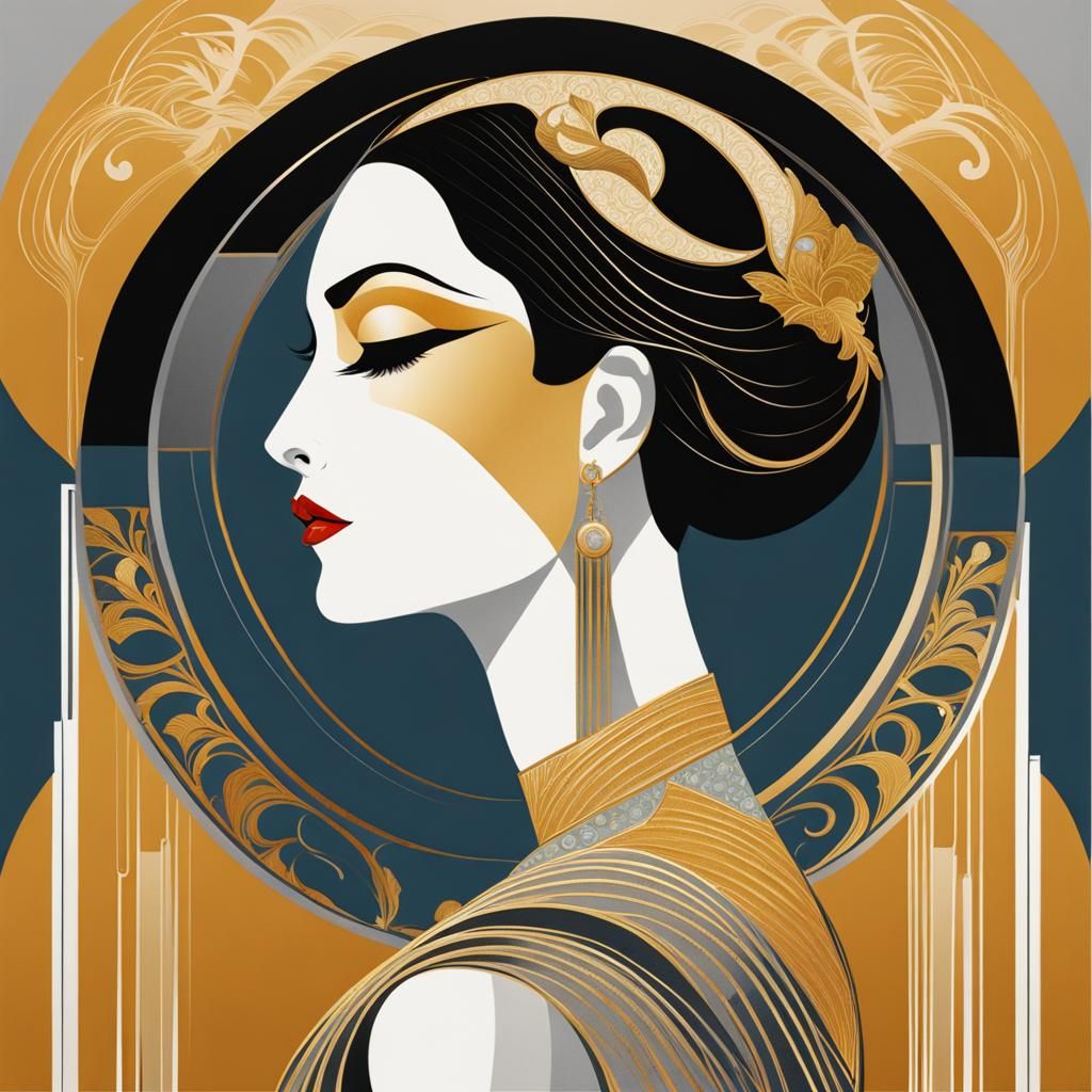 Art Deco Woman as Letter D in Erte Style
