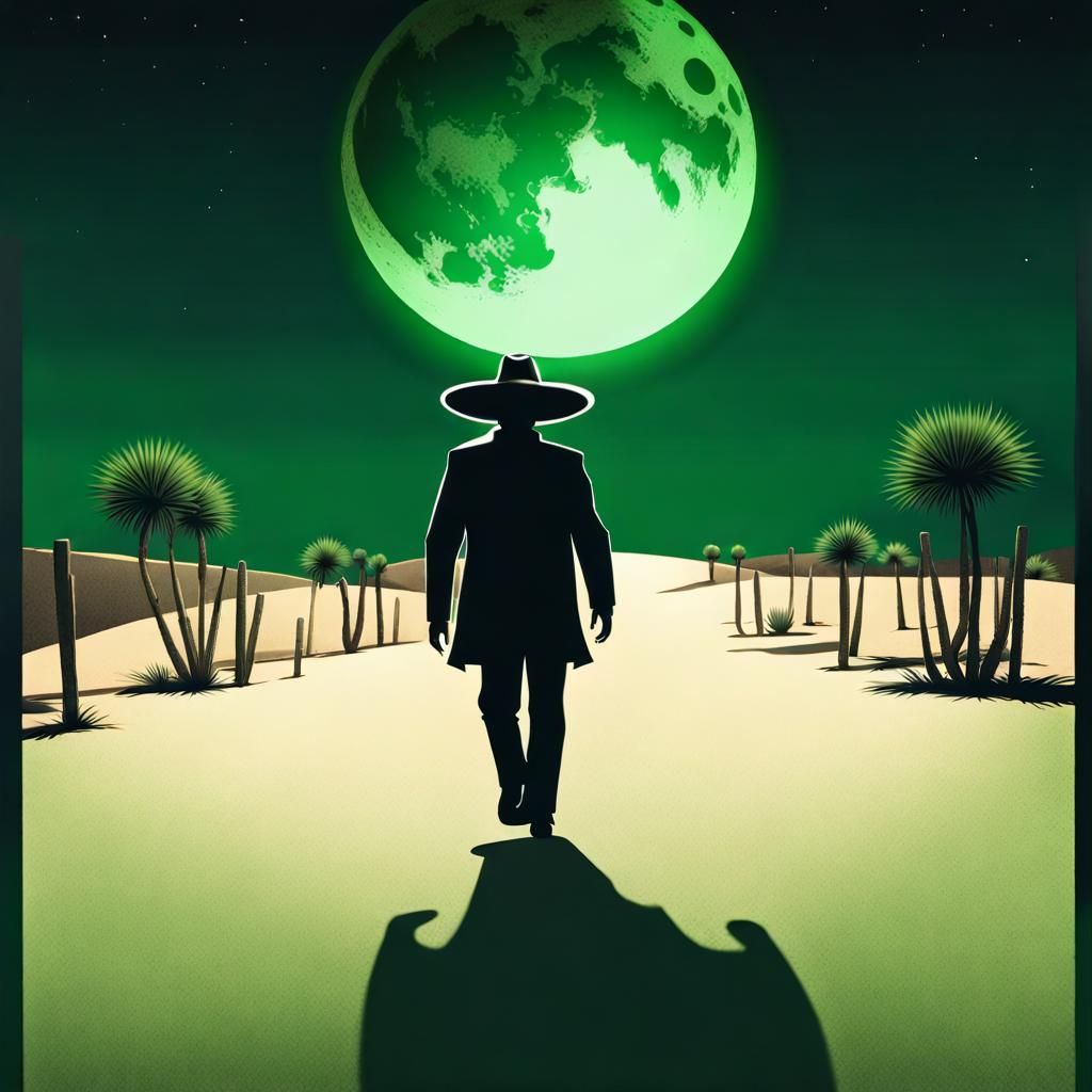 Sombrero Silhouette Under a Green Moon