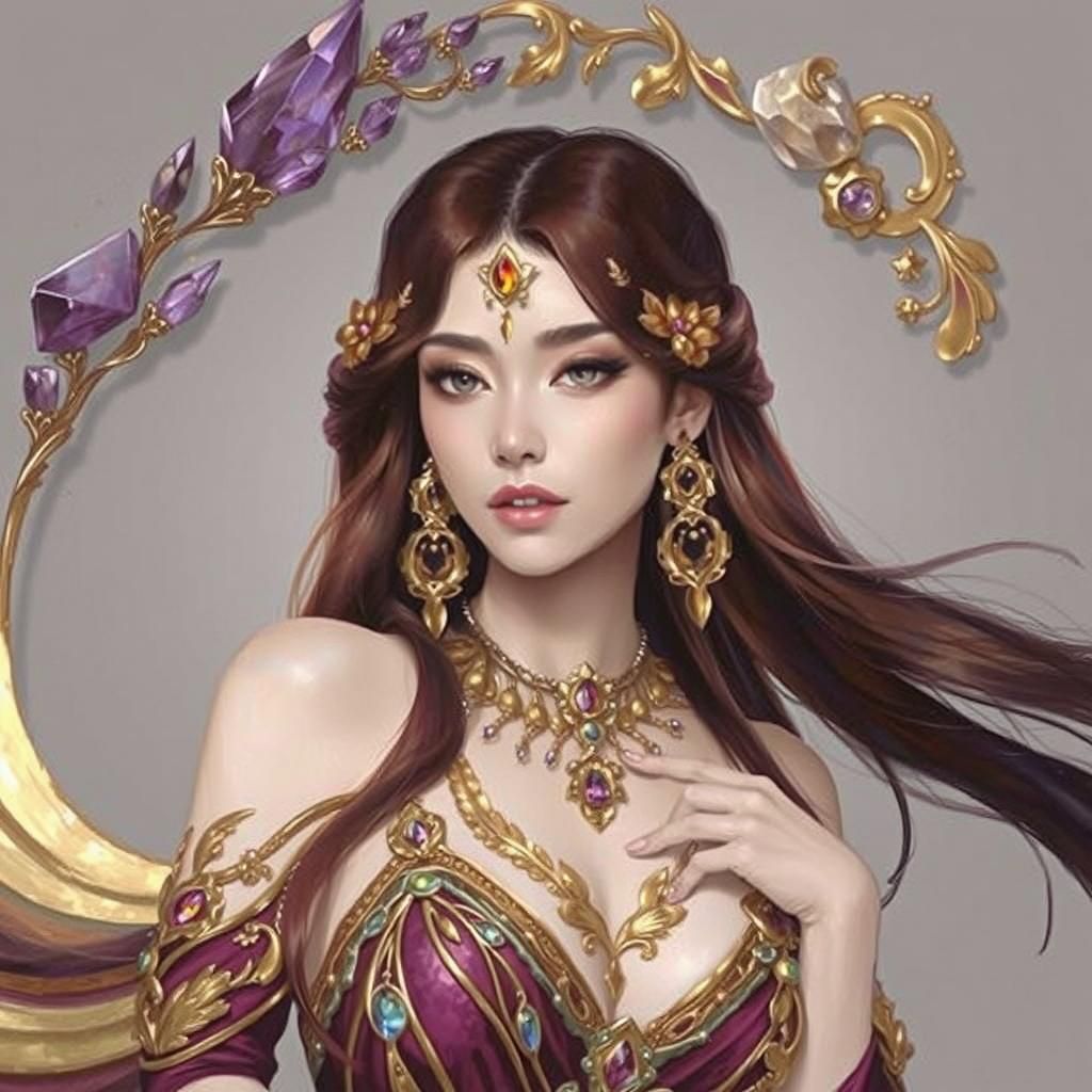 Luminous Woman in Crystalline Palace: Fantasy Oil Painting