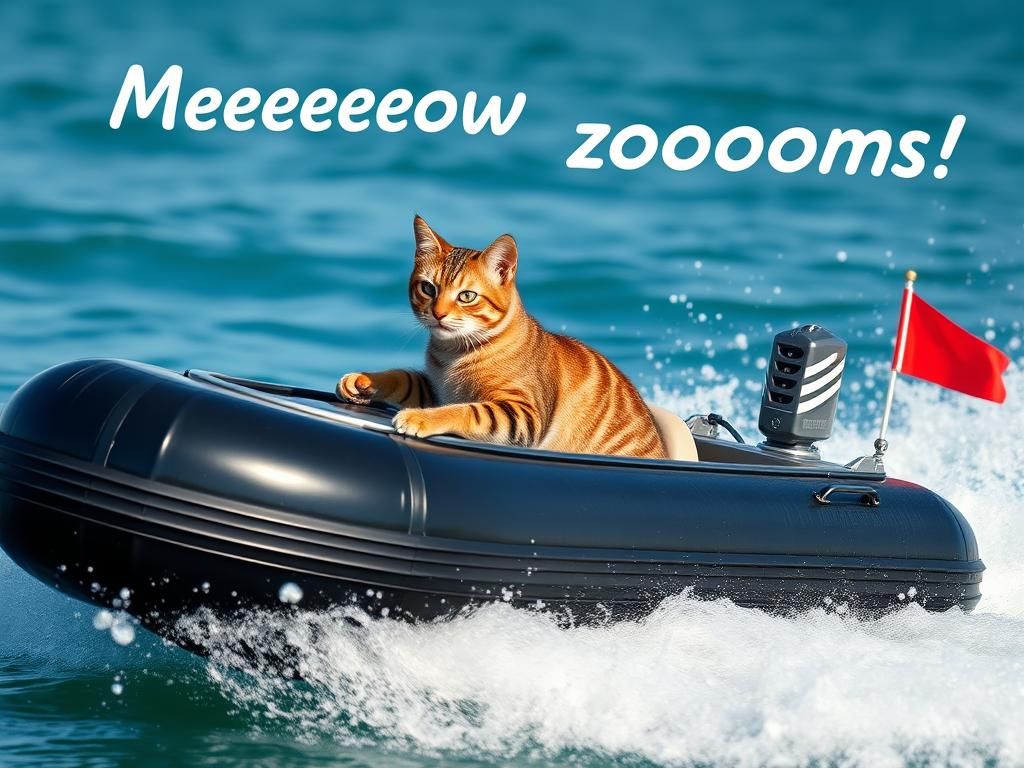 Tabby Cat Drives Speedboat on a Sunny Day