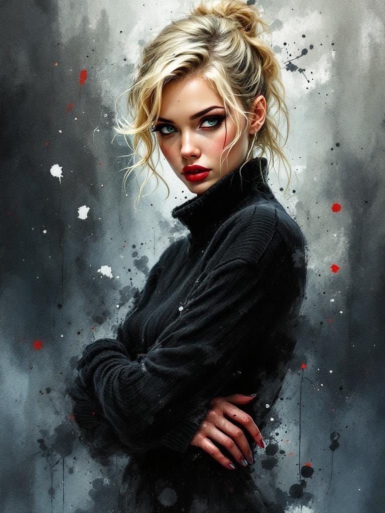 1950s Pin Up Woman in Watercolor Style