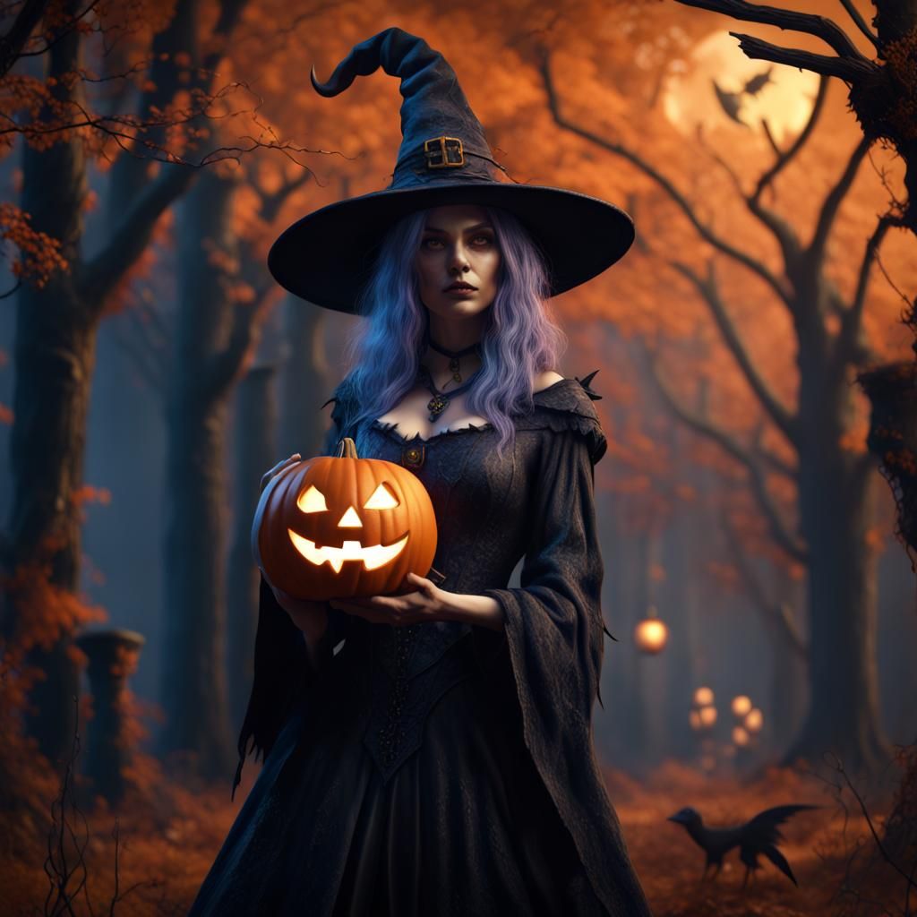 Halloween Witch in Detailed Matte Painting
