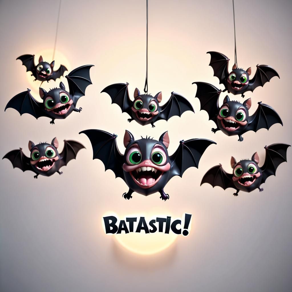 Cute Bats with Batastic Text in 3D Cartoon