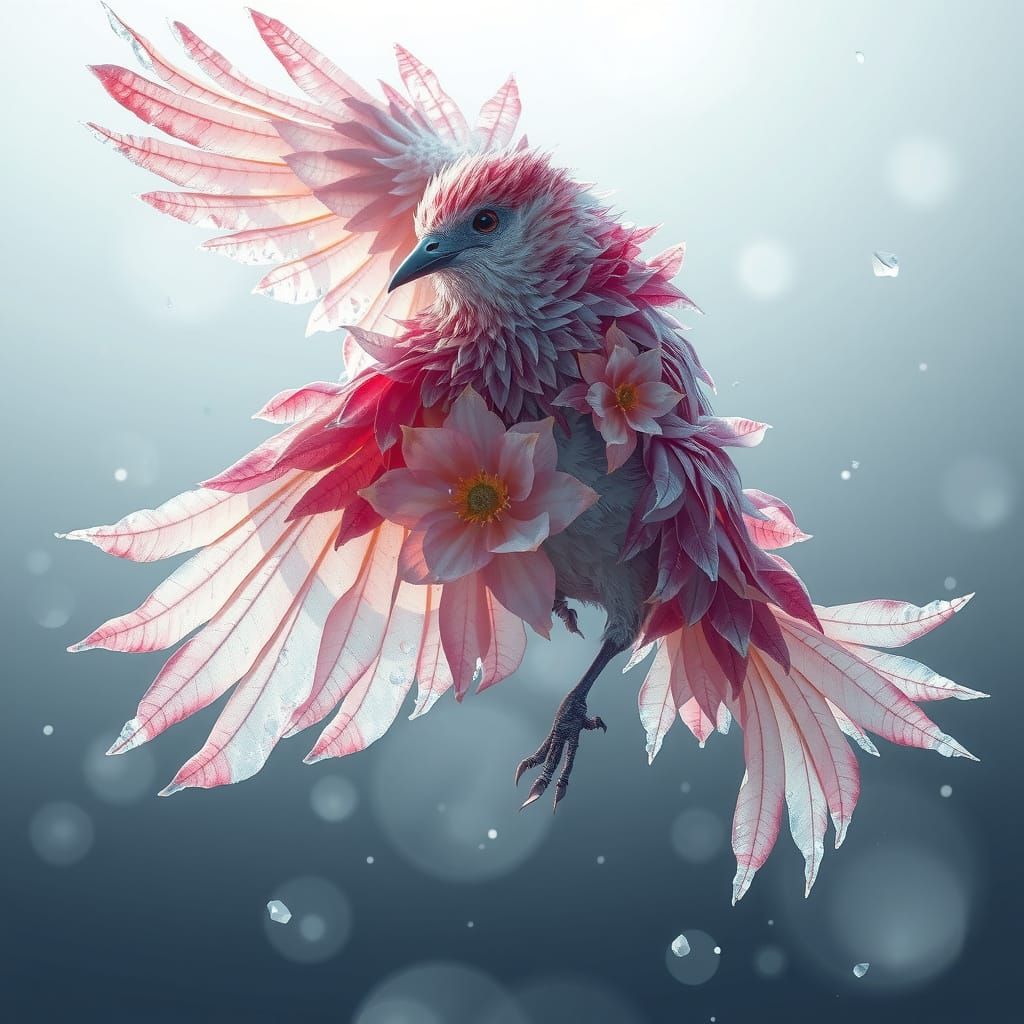 Frozen Winter Bird in Floral Feathers