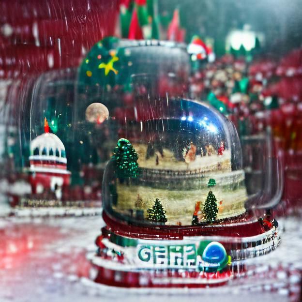 Christmas Snow Globe with Red and Green Bokeh