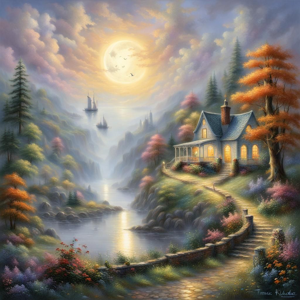 Ethereal Spaceship Among Sun, Moon, and Stars