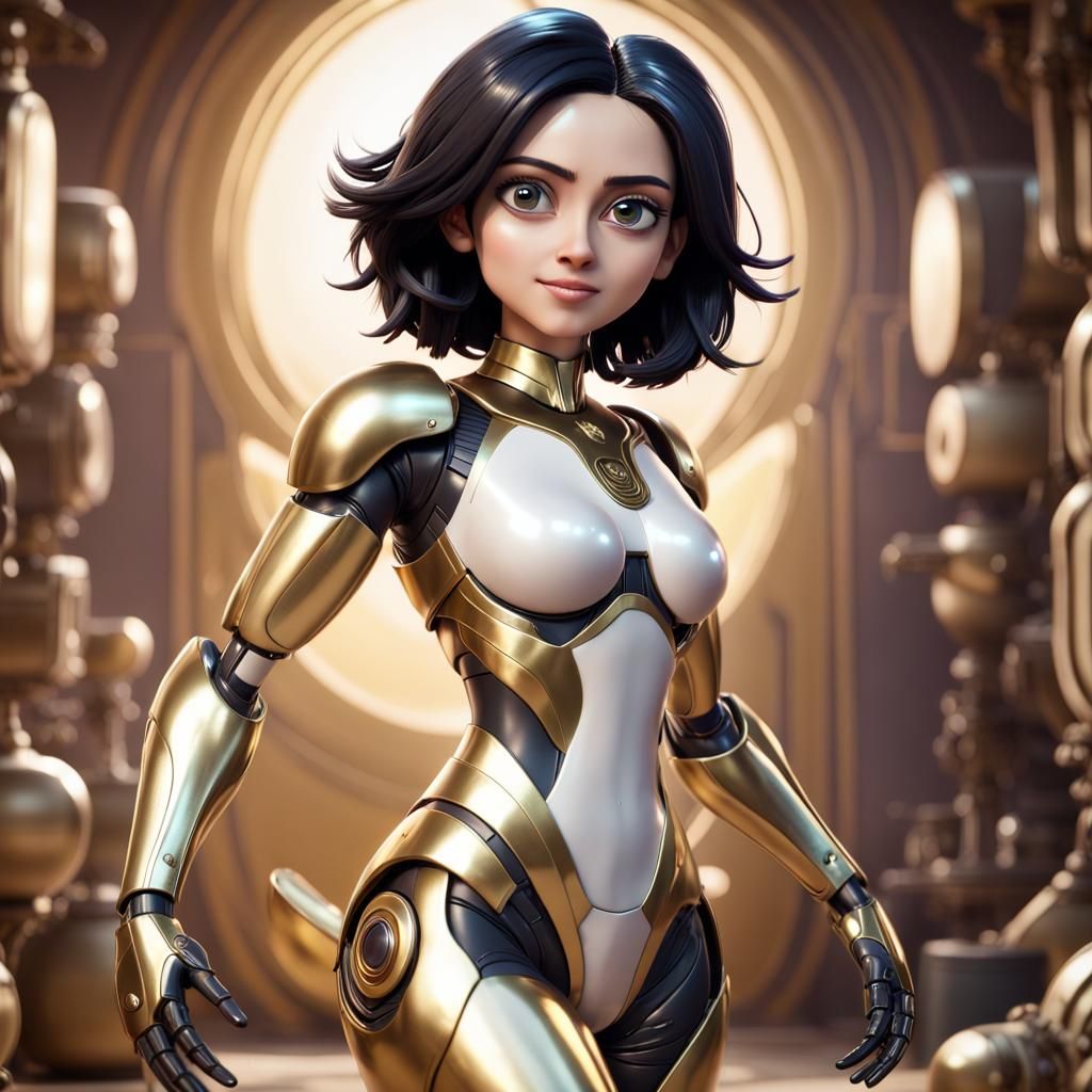 Graceful Alita Android Portrait in 3D Style