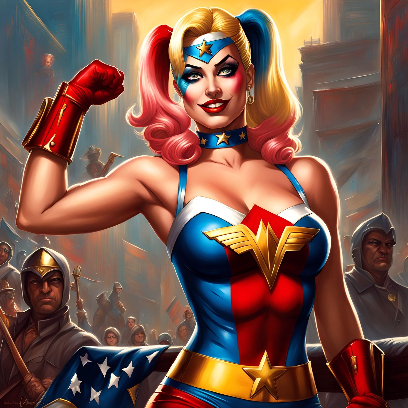 Harley Quinn as Wonder Woman: Hyperrealistic Caricature