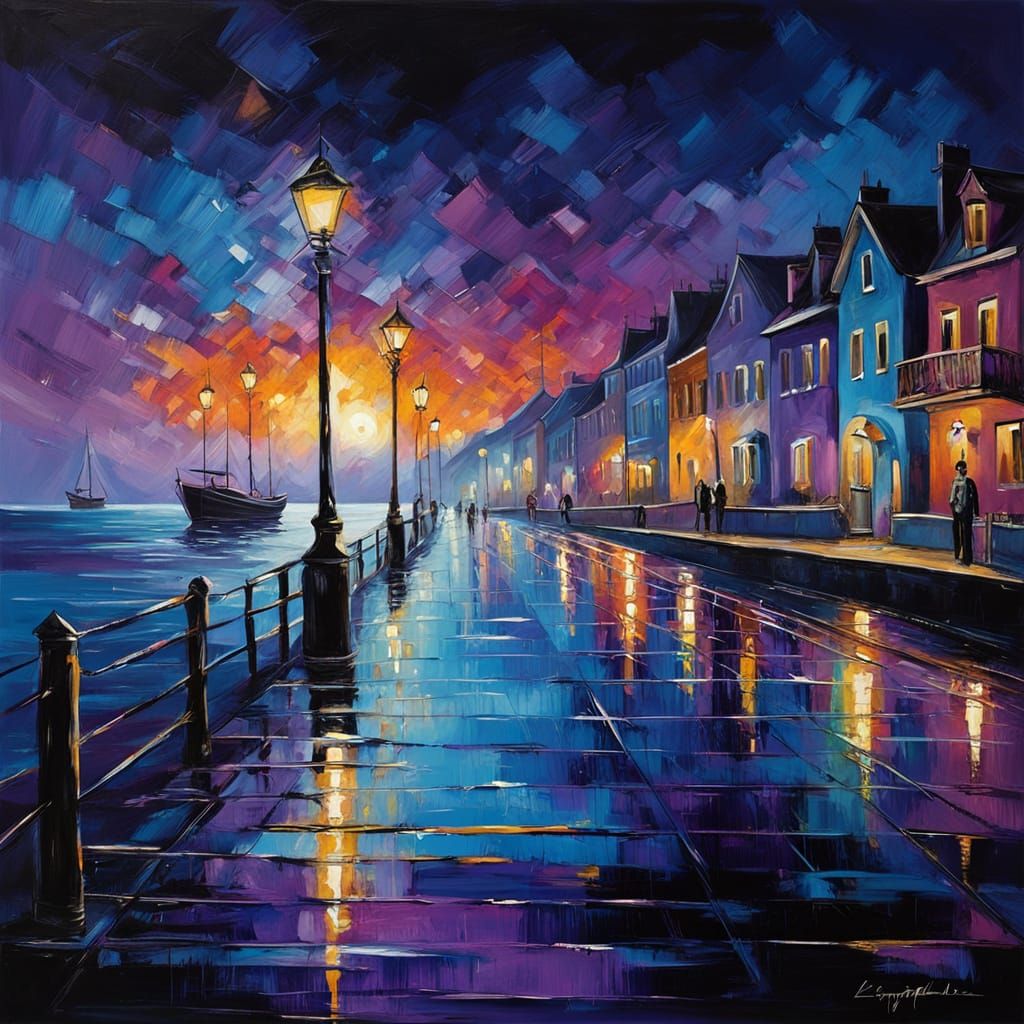 Vibrant Seaside Boulevard at Night