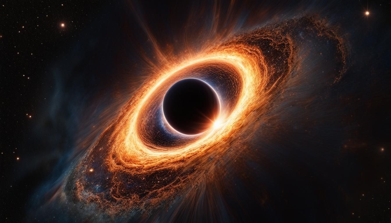 Hyperrealistic Black Hole Portrait with Anamorphic Lens Flar...
