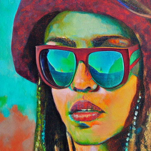 Vibrant Hippie Beauty in Close-Up Oil Painting