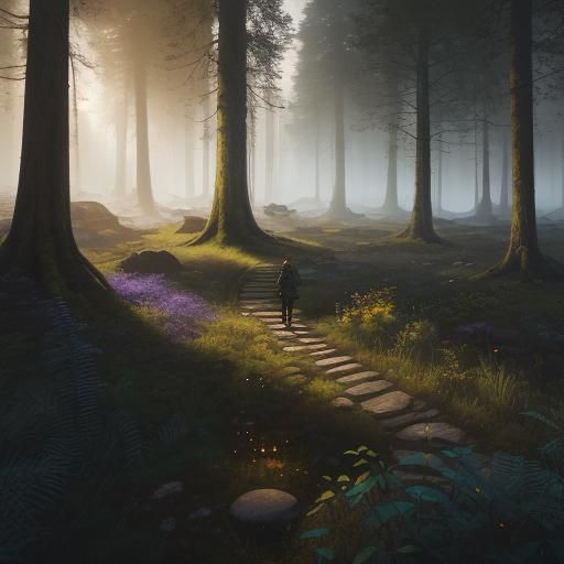 Young Adventurer at Forest Edge: Fantasy Concept Art