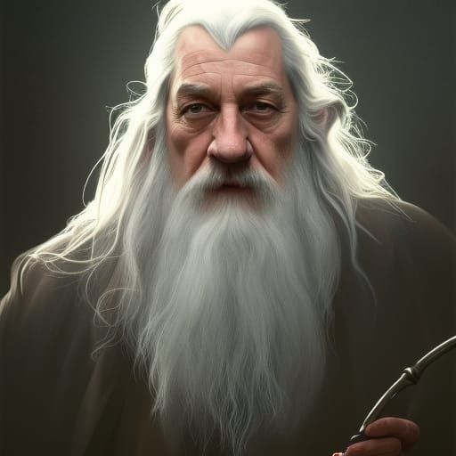 Gandalf Portrait Smoking Pipe in Art Nouveau Style