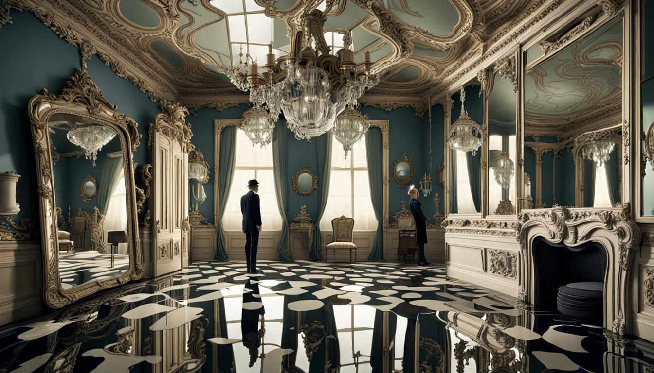 Surreal Distorted Reflections in Victorian Room