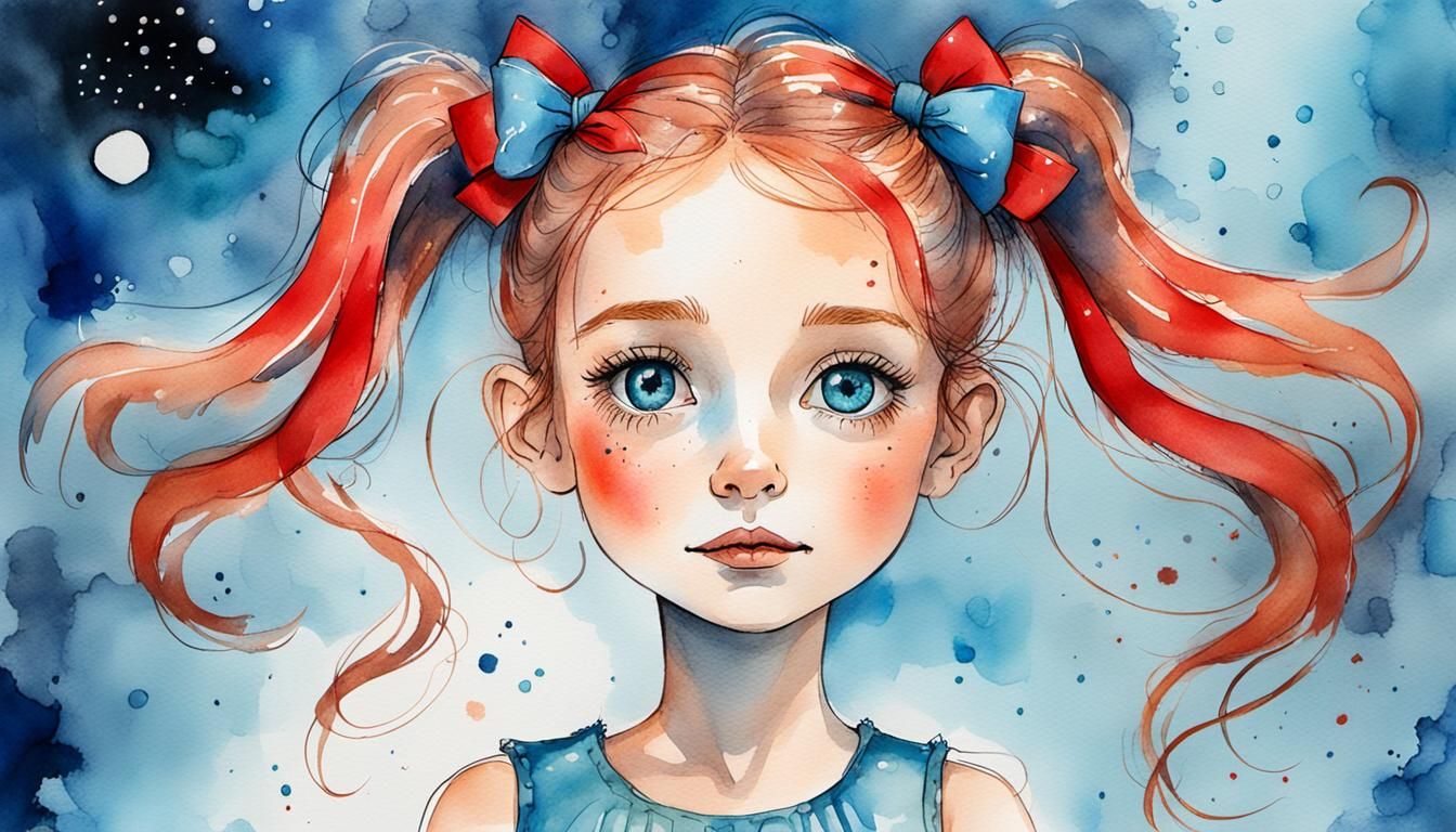 Girl with Rusty Hair: Watercolor Ink Portrait