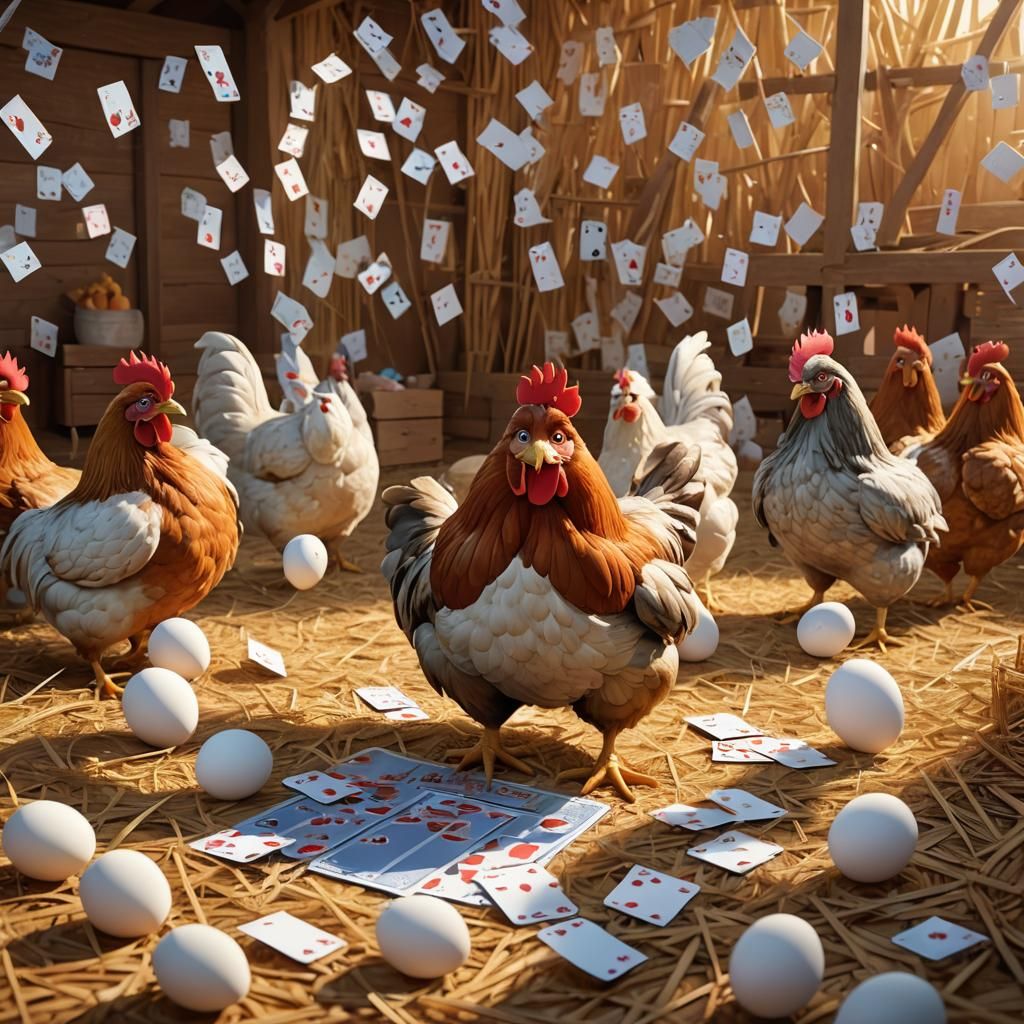 Chickens Playing Cards: 3D Digital Art