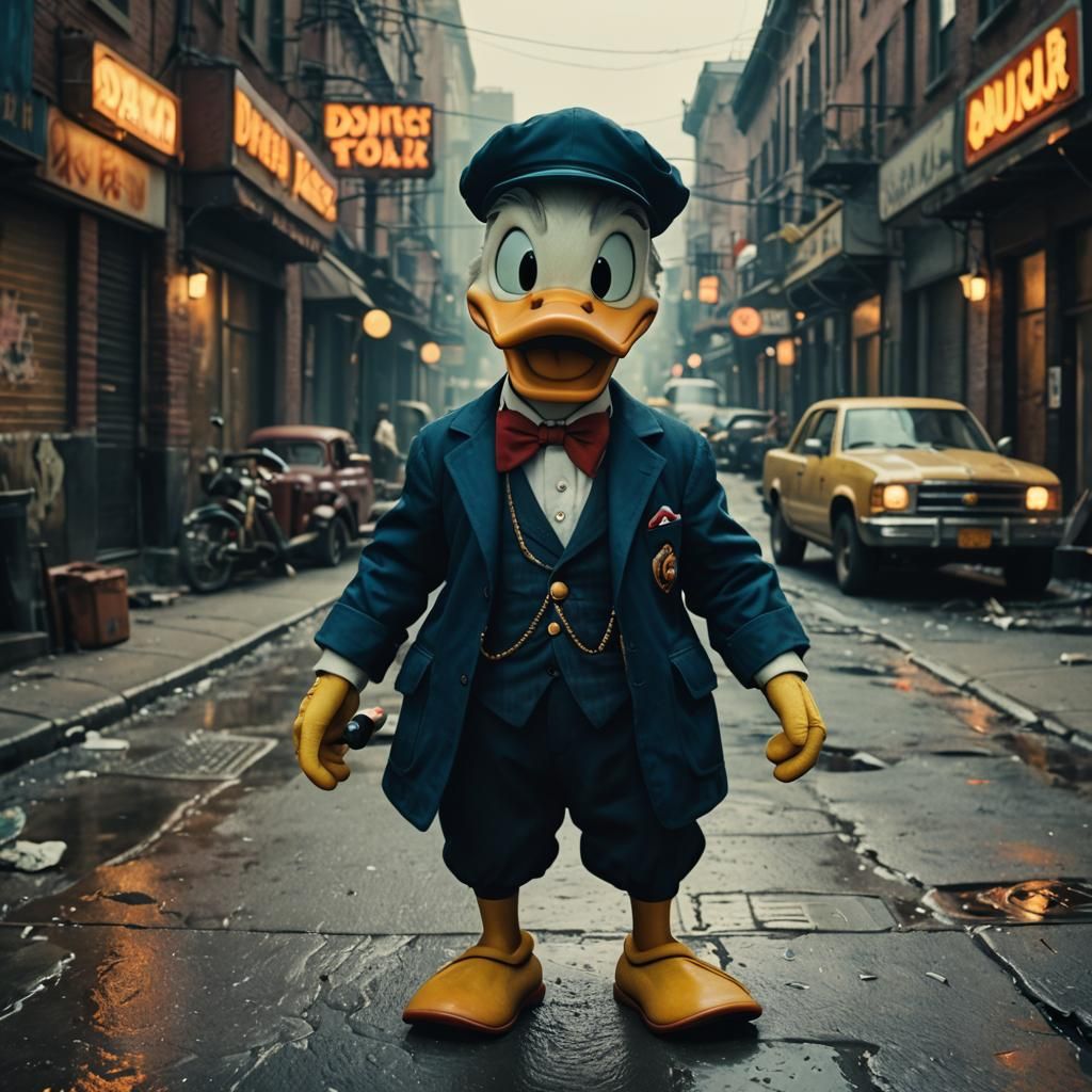 Donald Duck as a Gangster: Cinematic Still