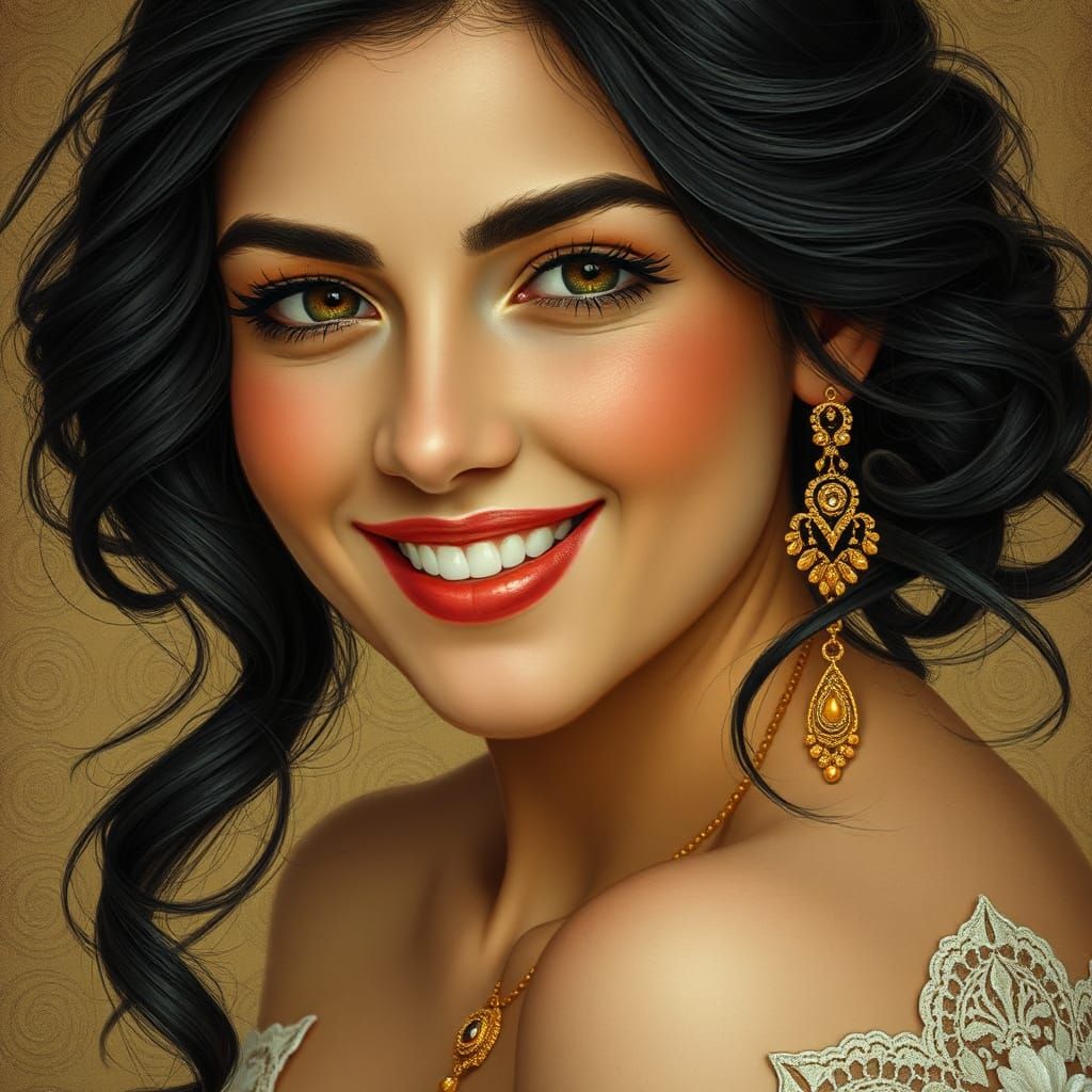 Woman with Luminous Smile, Art Nouveau Style