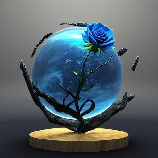 Ethereal Blue Smoke Rose: 3D Concept Art