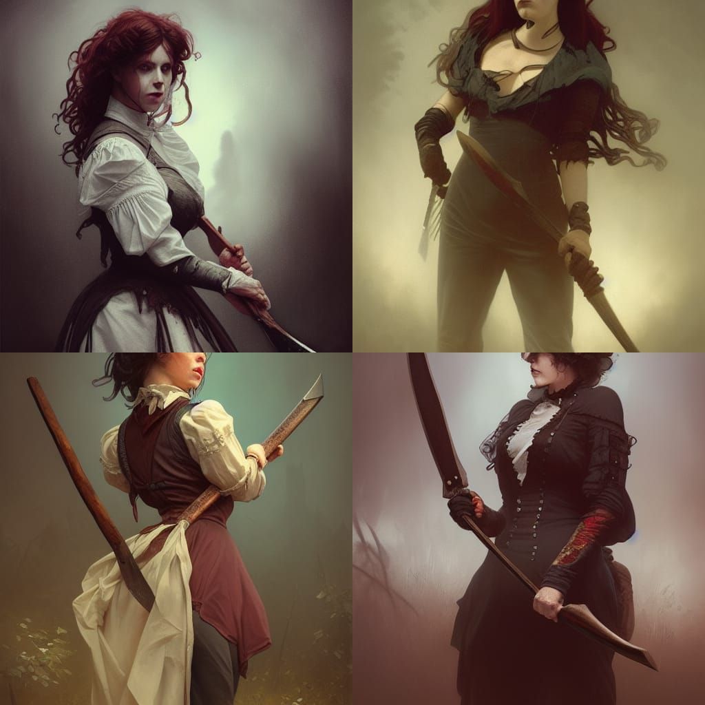 Lizzy Borden Portrait with Axe in Bloody Scene