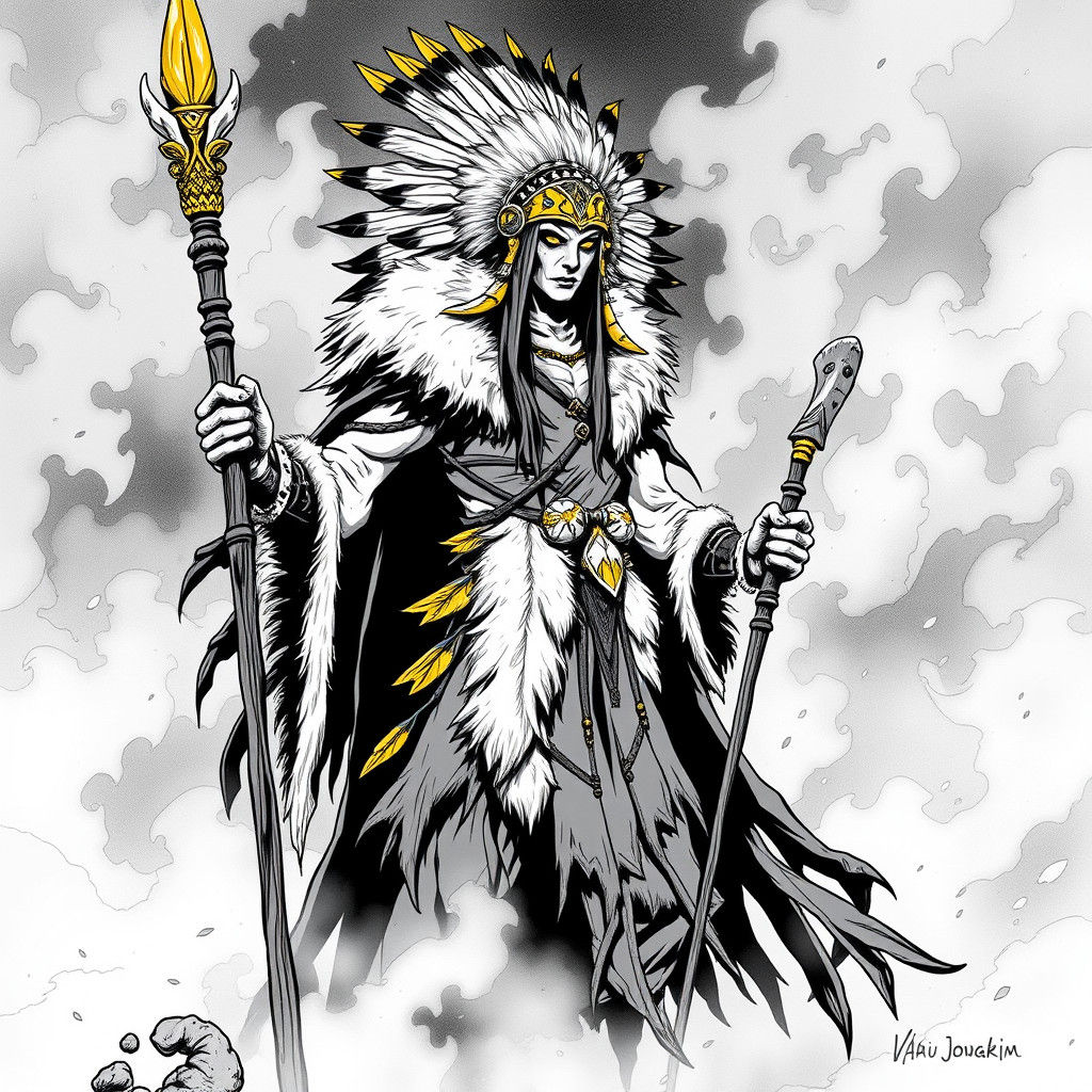 Mystical Shaman in Noir Comic Book Style