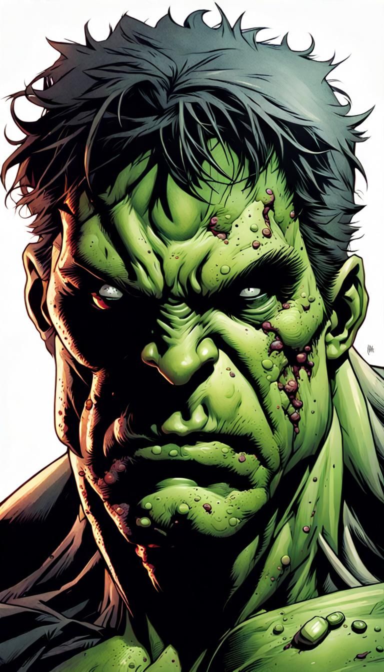 Hulk Mutating into Bruce Banner in Comic Book Art