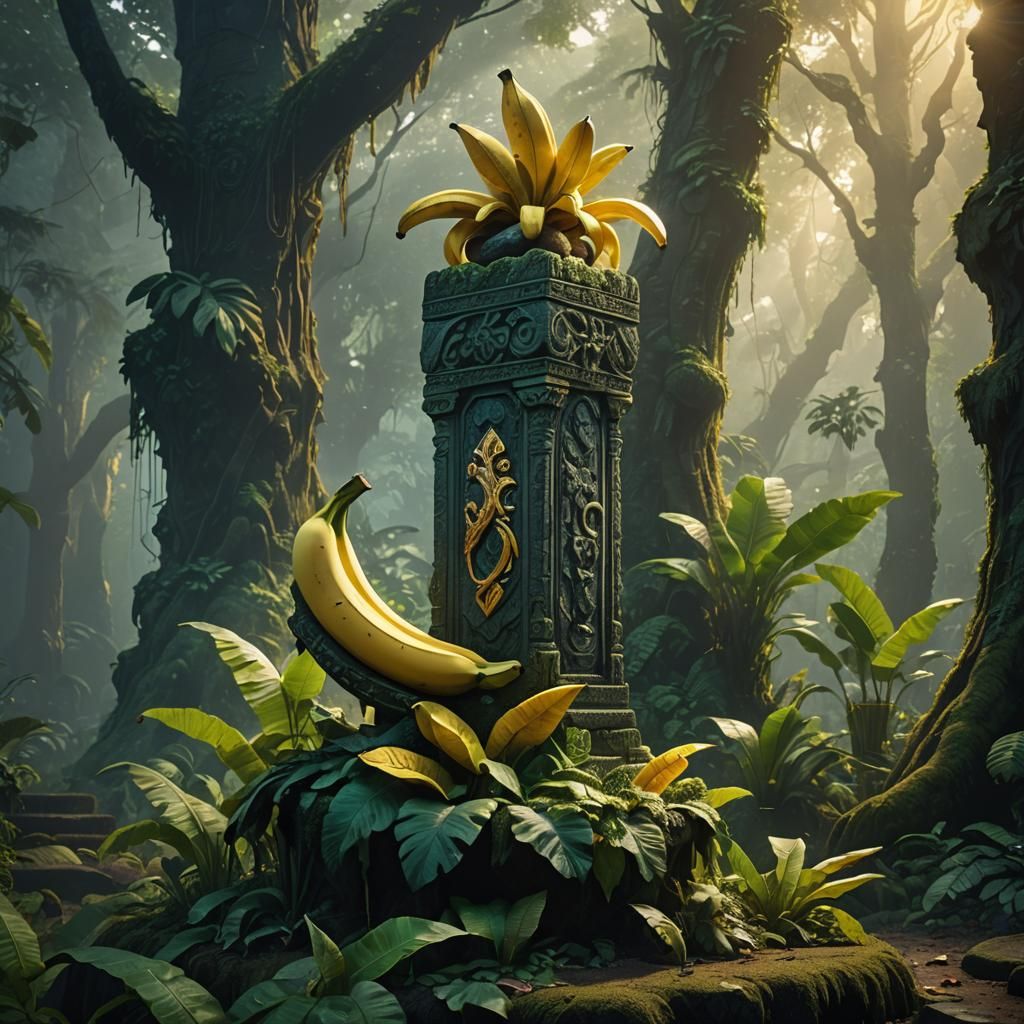 Banana on Mystical Pedestal: Fantasy Concept Art