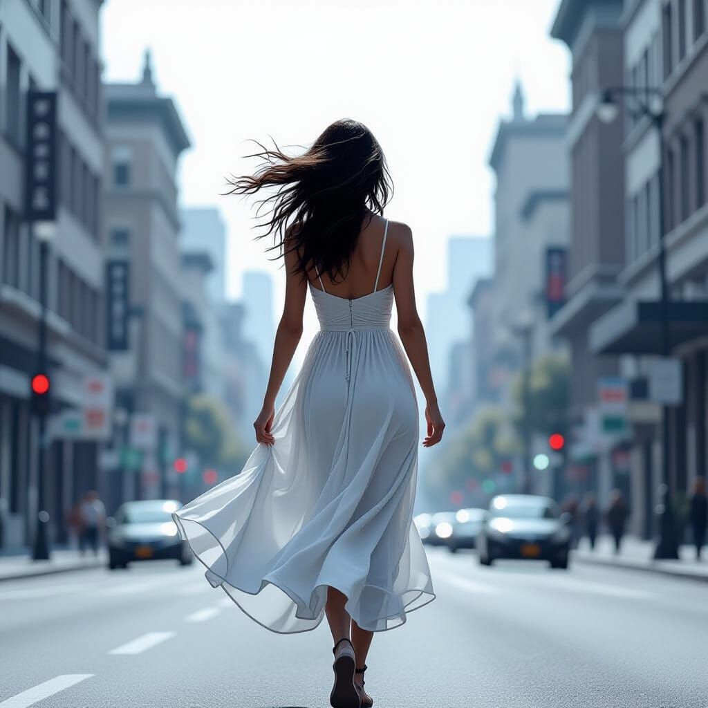 Woman in Summer Dress: Stylized Digital Art