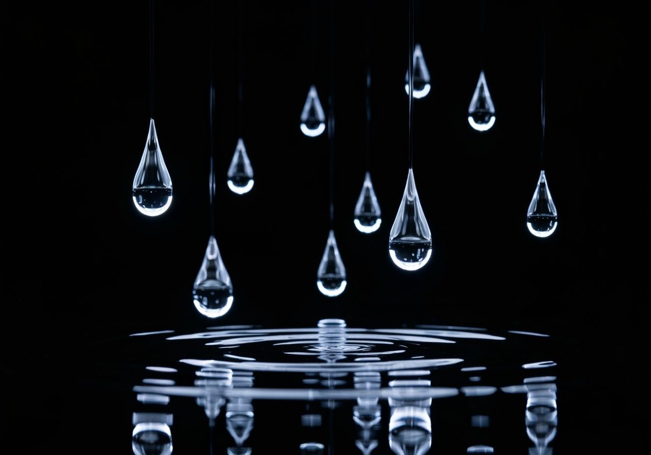 Vibrant Neon Raindrops Refracting Light on Black Background