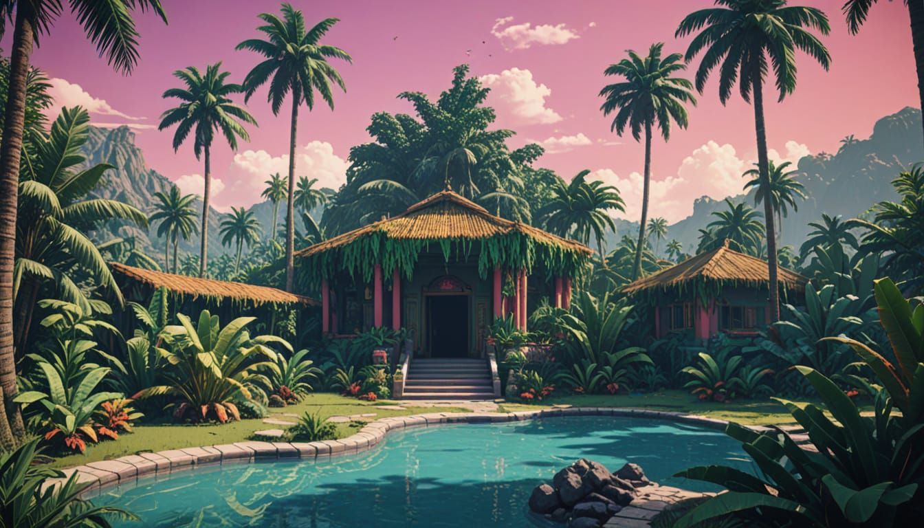 Vibrant Pop Art Maya Temple in a Retro 16-Bit Aesthetic