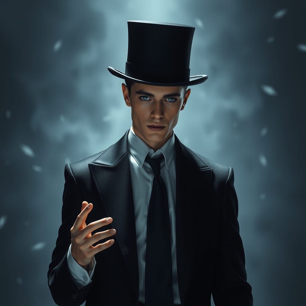 Ethereal Dark Fantasy Emperor in Black Suit and Top Hat